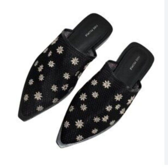Free People Shoes - Free People Becky Daisy Mules Womens Black Shimmer Mesh Flat